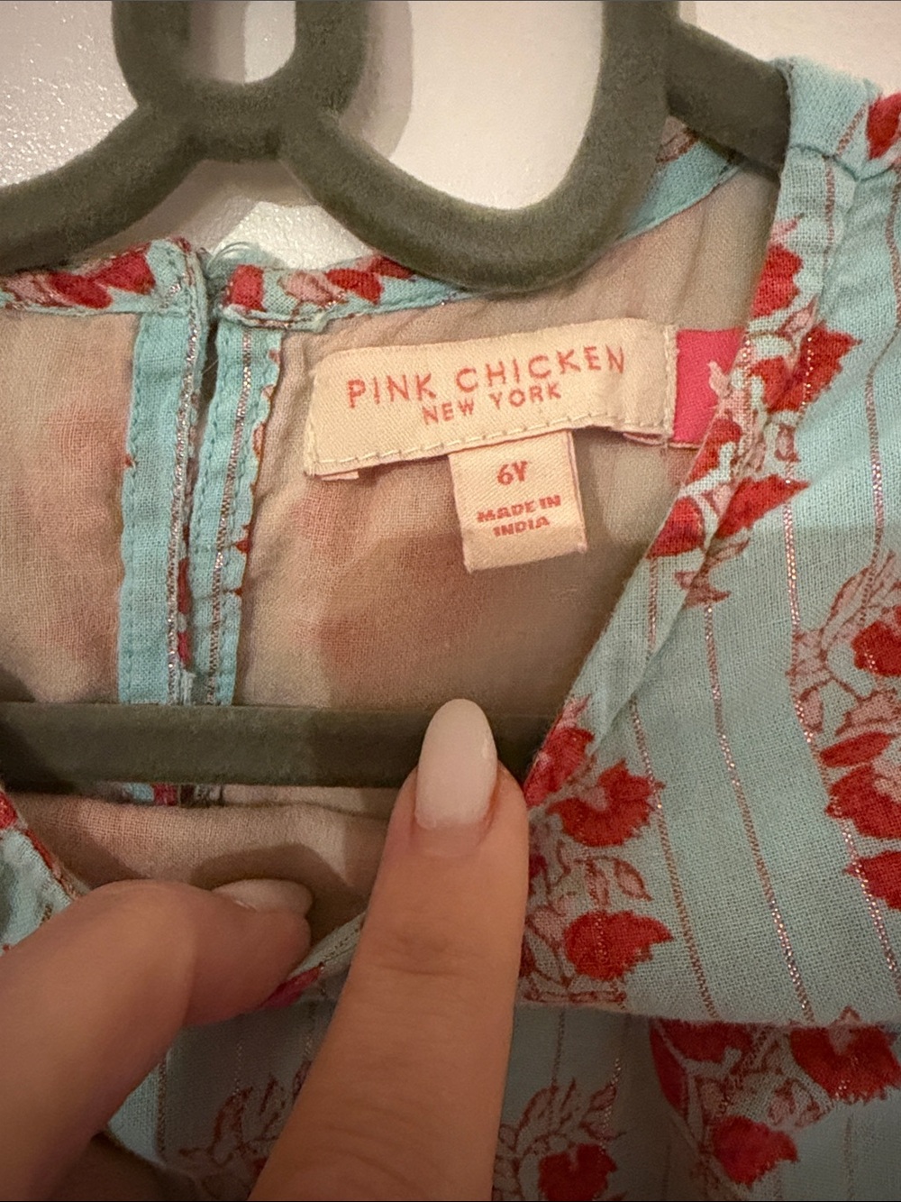 Pink Chicken Blue Floral Ruffle Crop Top with Red Roses - Picture 3 of 4